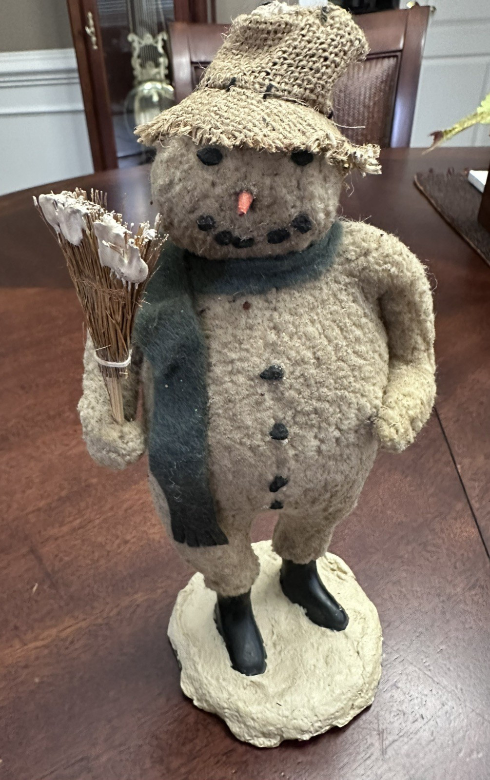 ESC Trading Co Foster Primitive Winter Christmas Snowman Figurine Broom Folk Art