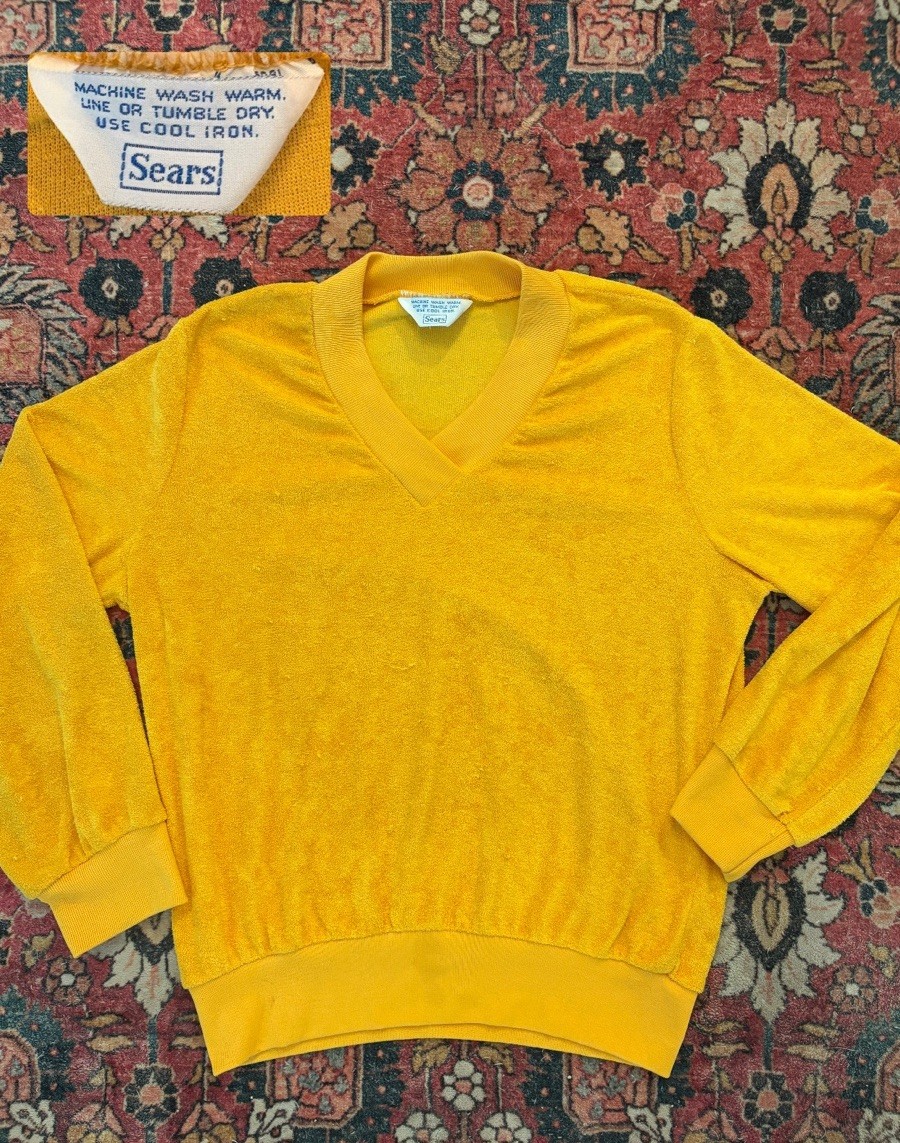Vintage 60s Terry Cloth Striped Crewneck Rockabilly Mens M Mid Century Mod Punk Vintage 60s Terry Cloth Striped Crewneck Rockabilly Mens M Mid Century Mod Punk
