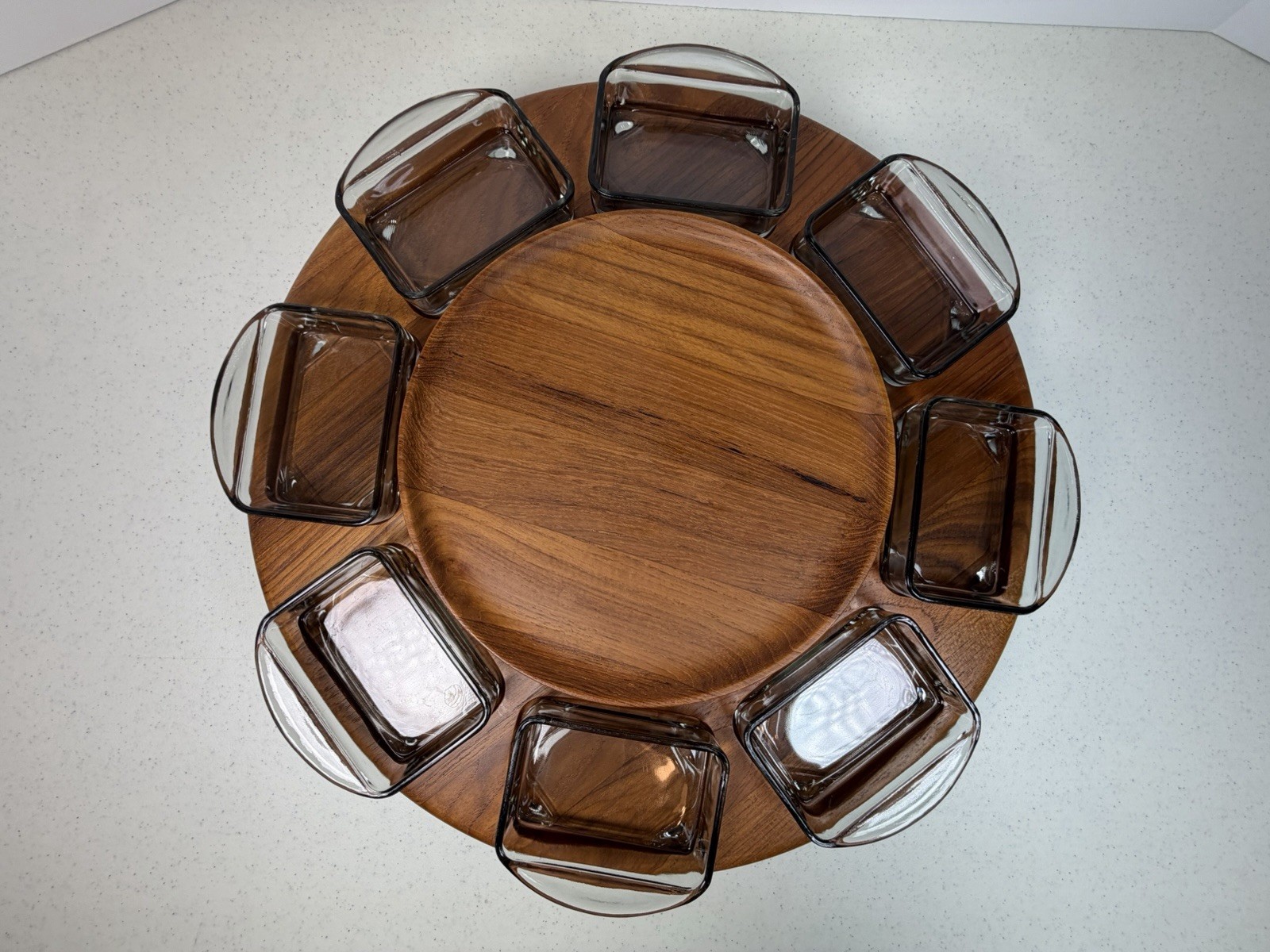Vintage Digsmed Denmark Teak Lazy Susan Snack Serving Tray Set 011 w/ 8 Bowls