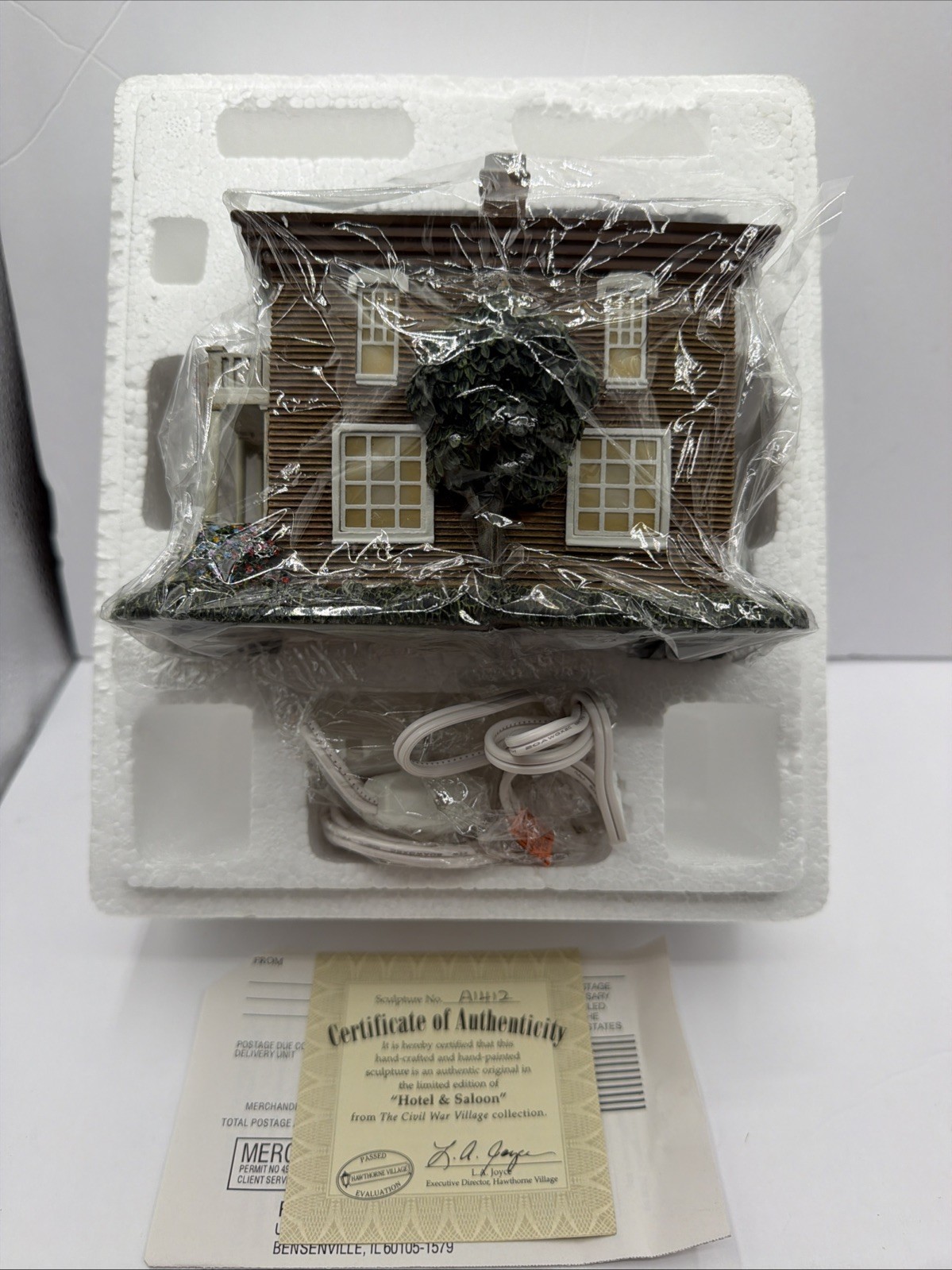 HAWTHORNE VILLAGE Civil War HOTEL & SALOON Lighted Building Confederate COA New