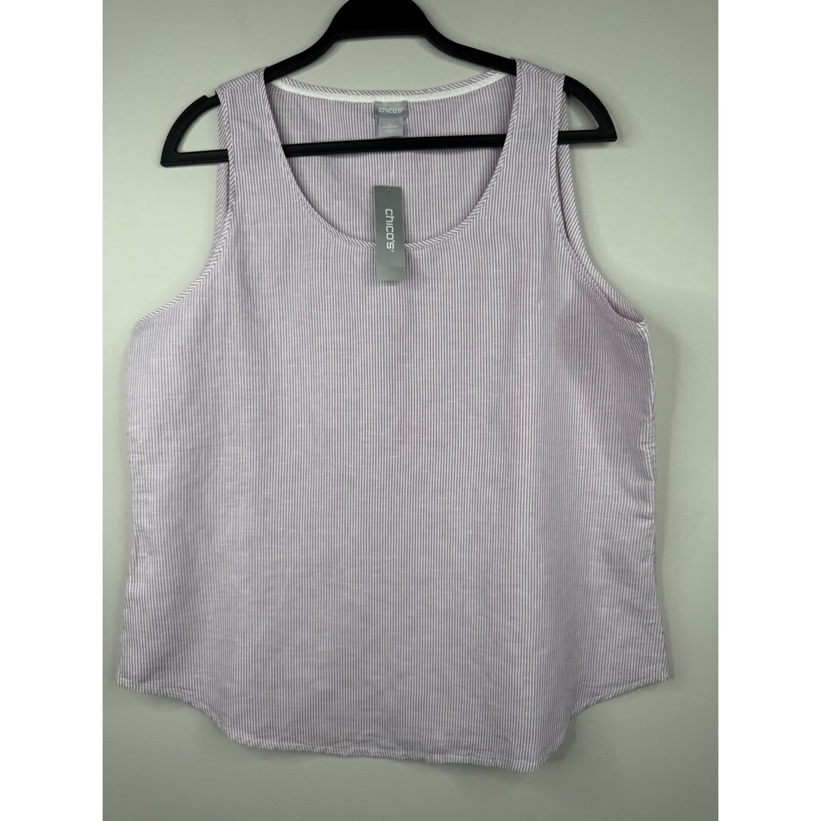 NWT Chico\'s Womens 2 (12/14) Linen Blend Scoop Neck Tank Top Lavender Striped
