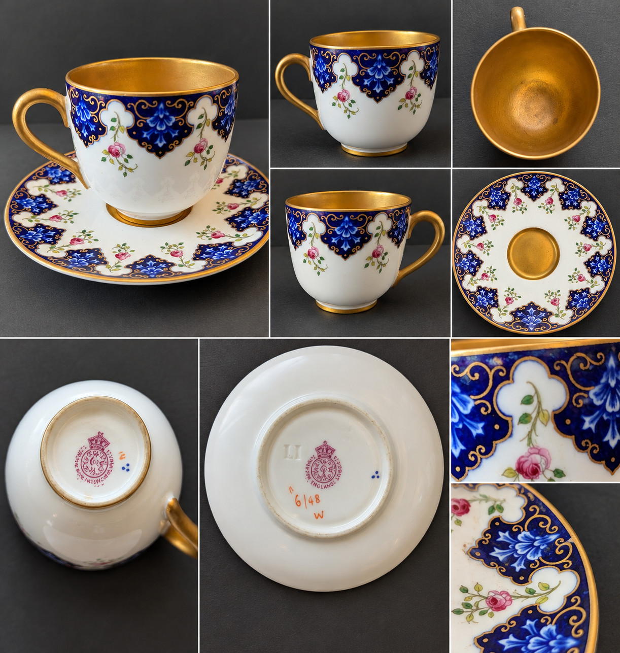 Royal Worcester, England Cobalt/floral/gold; handwritten pattern/decorator no. Royal Worcester, England Cobalt/floral/gold; handwritten pattern/decorator no.