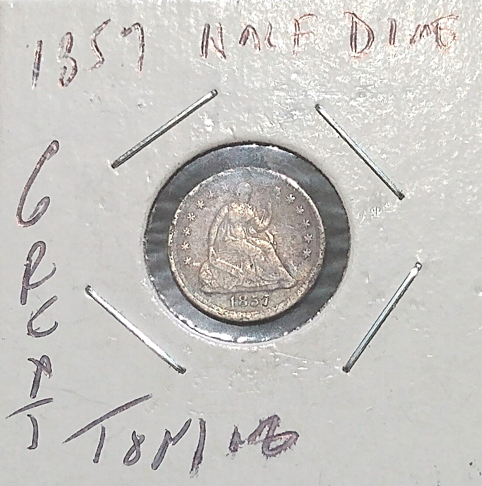 1857 P HALF DIME Type 2 Resumed - Stars and Drapery on Obverse 1857 P HALF DIME Type 2 Resumed - Stars and Drapery on Obverse