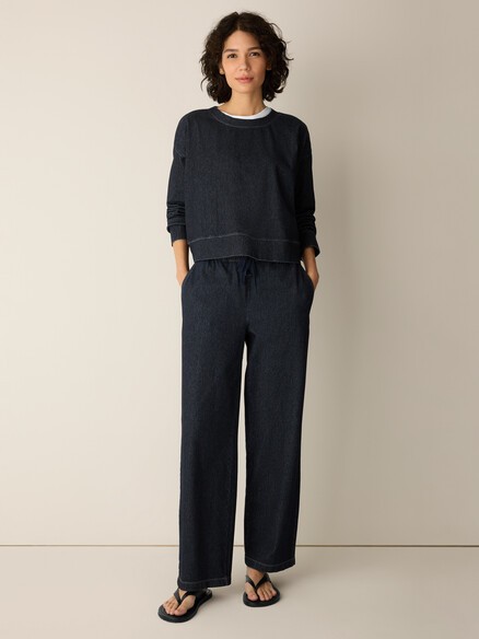 Eileen Fisher Cotton Indigo Knit Denim Full-Length Straight Pant, DARK WASH NEW