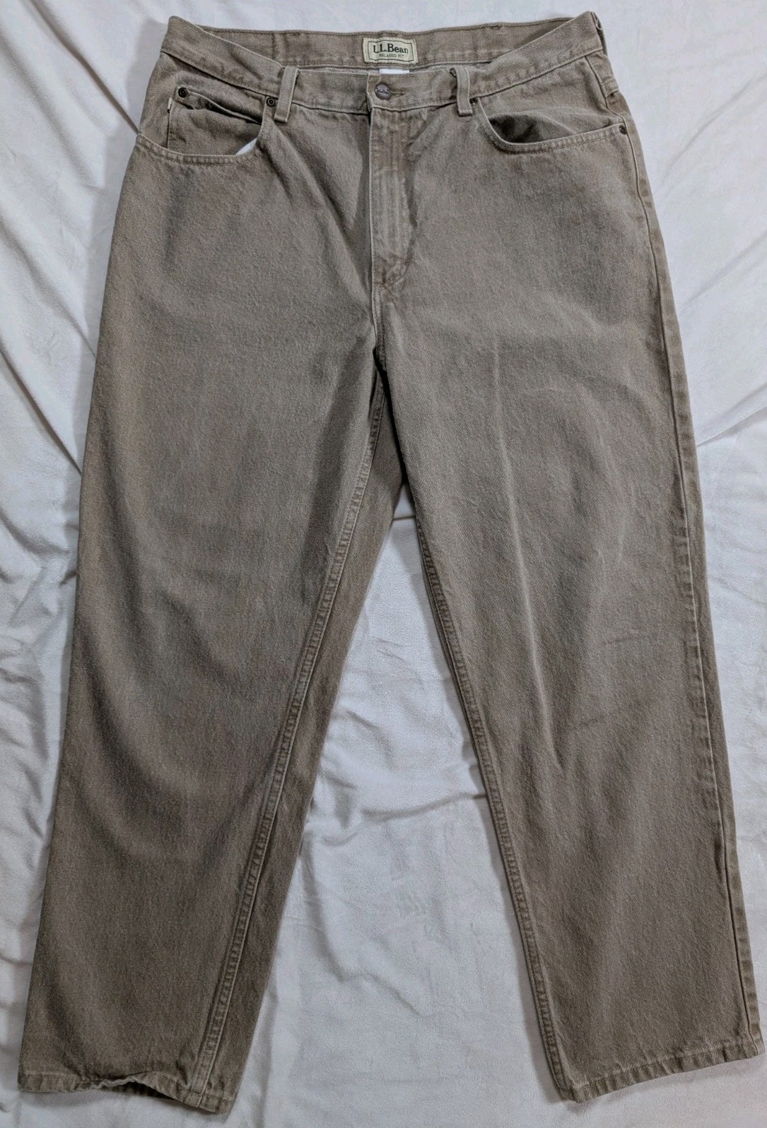 Vintage L.L. Bean Relaxed Fit Sand Beige Denim Jeans Size 35x30 OFJB9 LL Bean