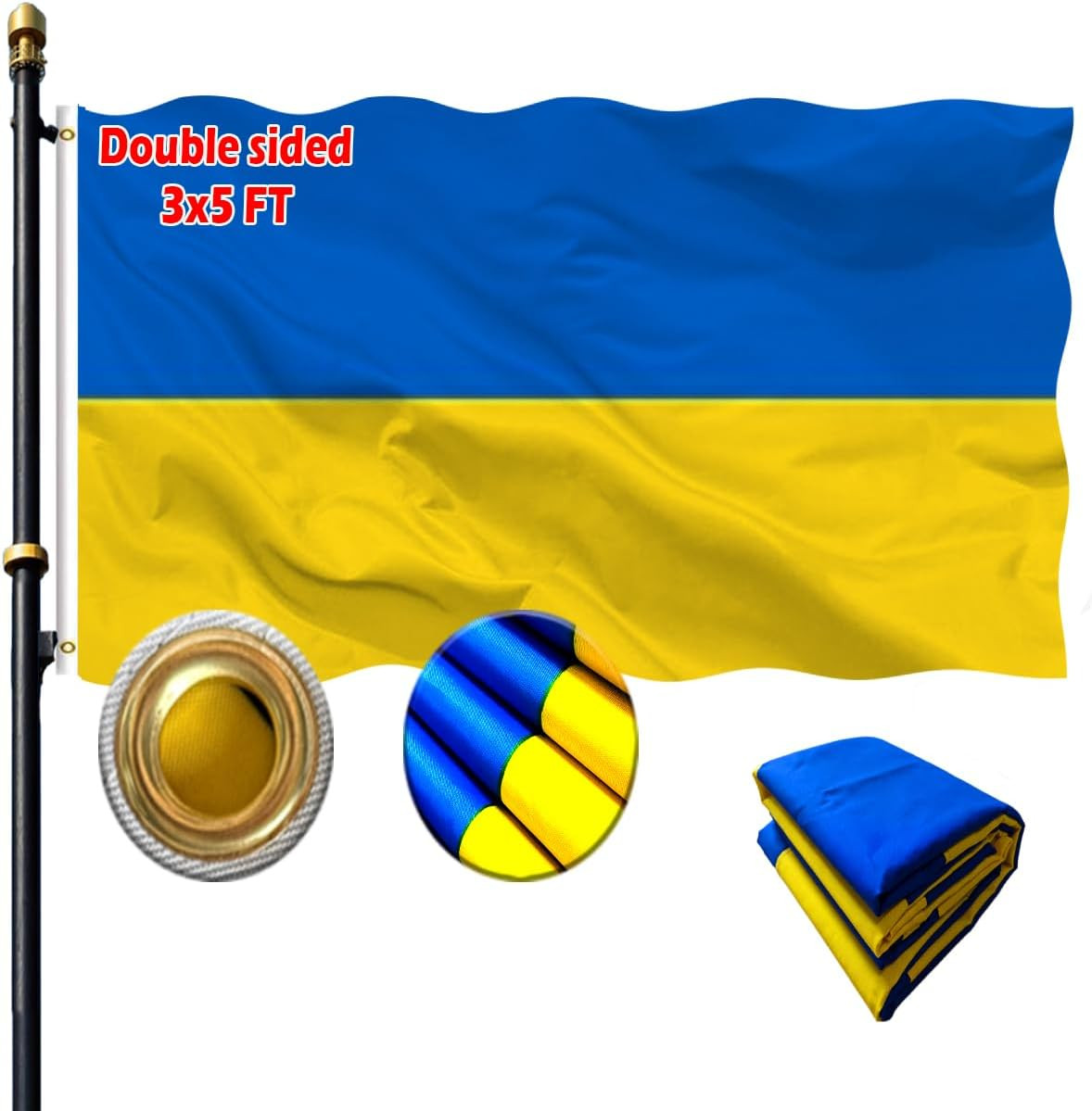 Double Sided Ukraine Flag 3X5Ft, Outdoor Heavy Duty 3-Ply Durable