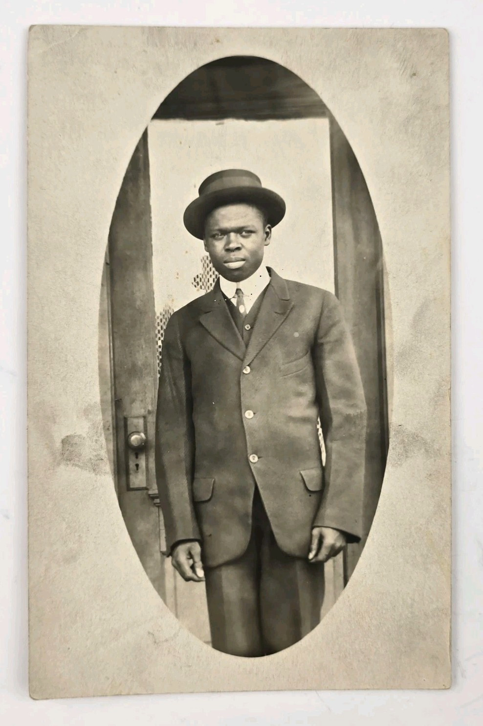 Antique Real Photo Postcard RPPC Handsome Black African American Man Fashion Hat Antique Real Photo Postcard RPPC Handsome Black African American Man Fashion Hat