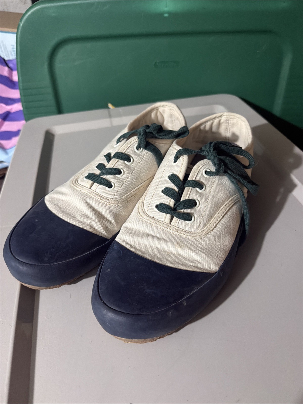 drake\'s by reproduction of found ecru and navy military trainer Size 44 drake\'s by reproduction of found ecru and navy military trainer Size 44
