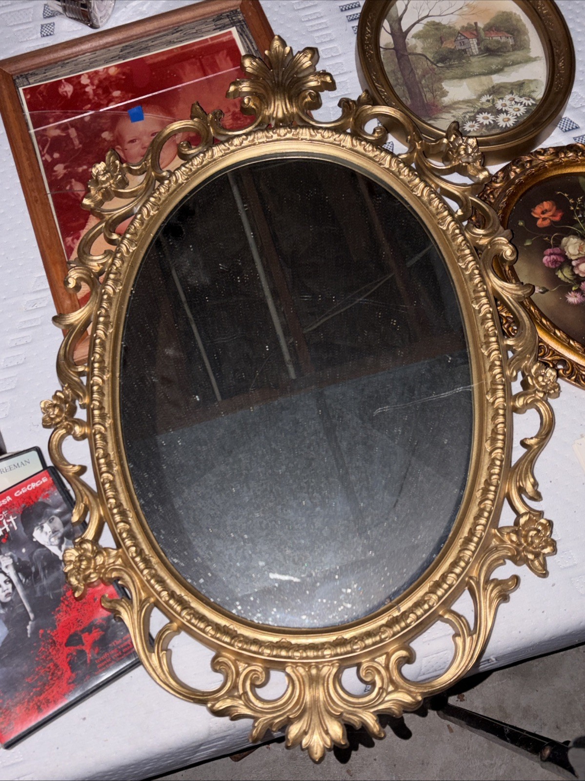 VTG Homco Mirror Gold Ornate Hollywood Regency Oval Wall Mirror 29”x19” VTG Homco Mirror Gold Ornate Hollywood Regency Oval Wall Mirror 29”x19”
