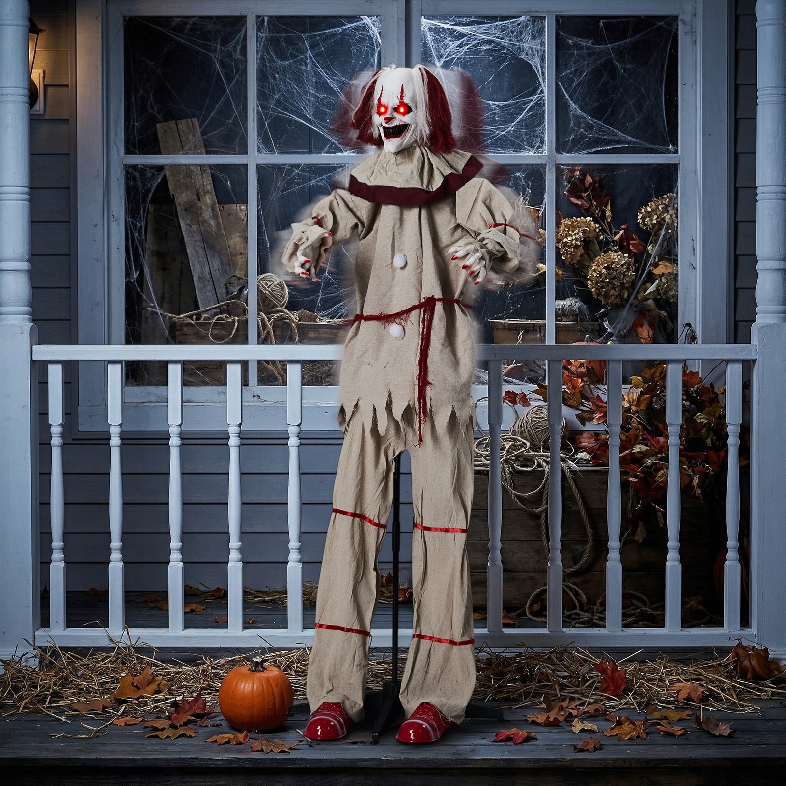 Halloween 6 FT Scary Animated Light-Up Eyes Talking Clown with Balloon Decor