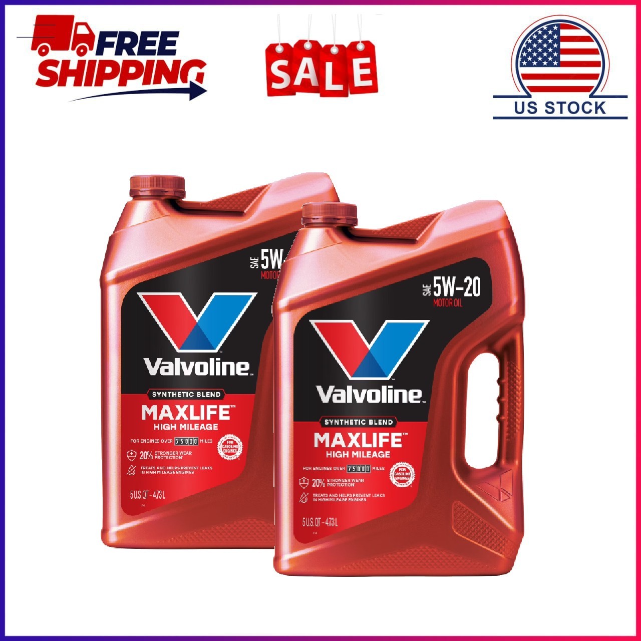 2 Pack ,Valvoline MaxLife High Mileage 5W-20 Synthetic Blend Motor Oil 5 Quart