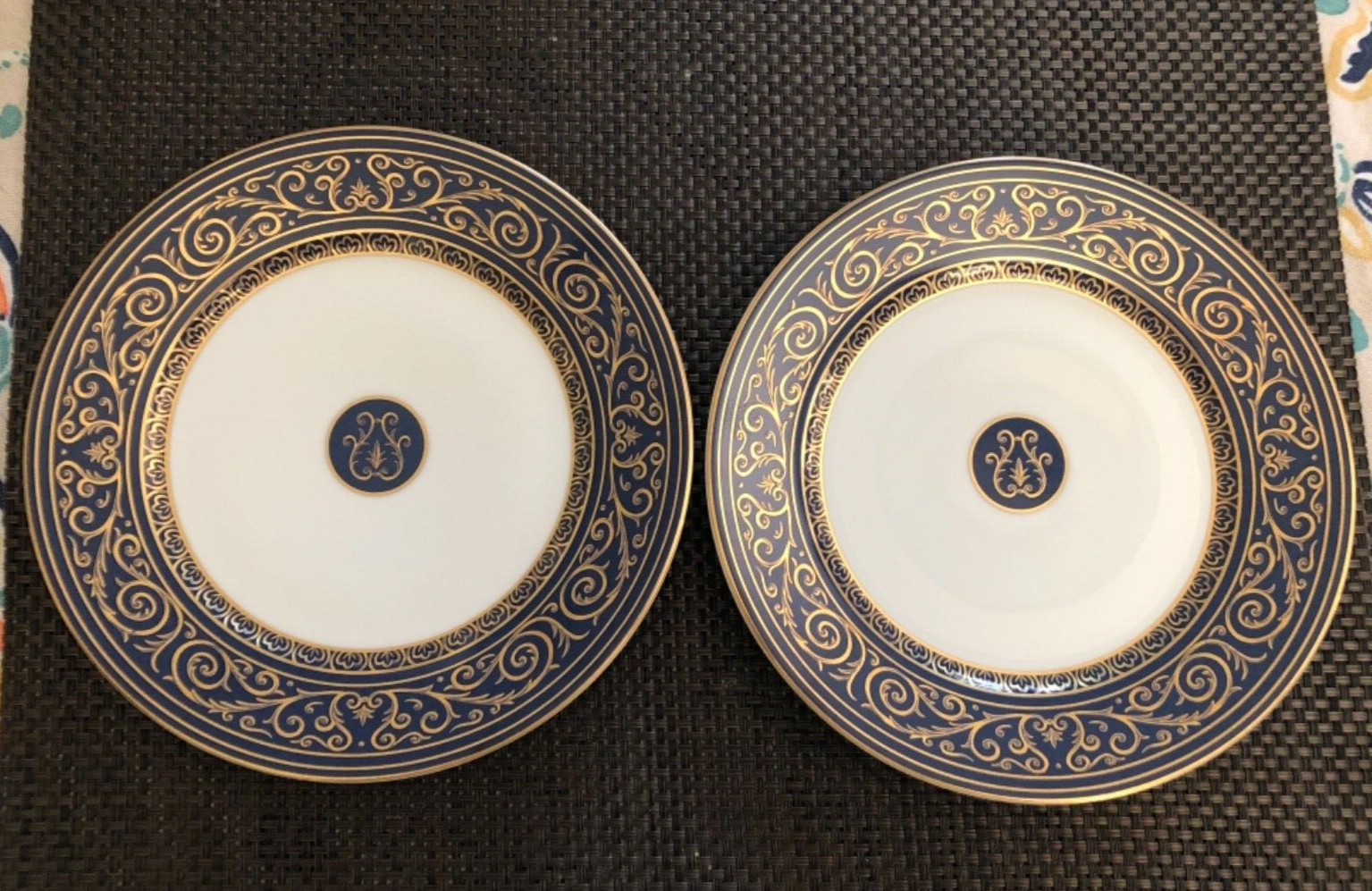 S/2 Philippe Deshoulieres FRANCE Blue & Gold Scrolls 8 3/4\ S/2 Philippe Deshoulieres FRANCE Blue & Gold Scrolls 8 3/4\
