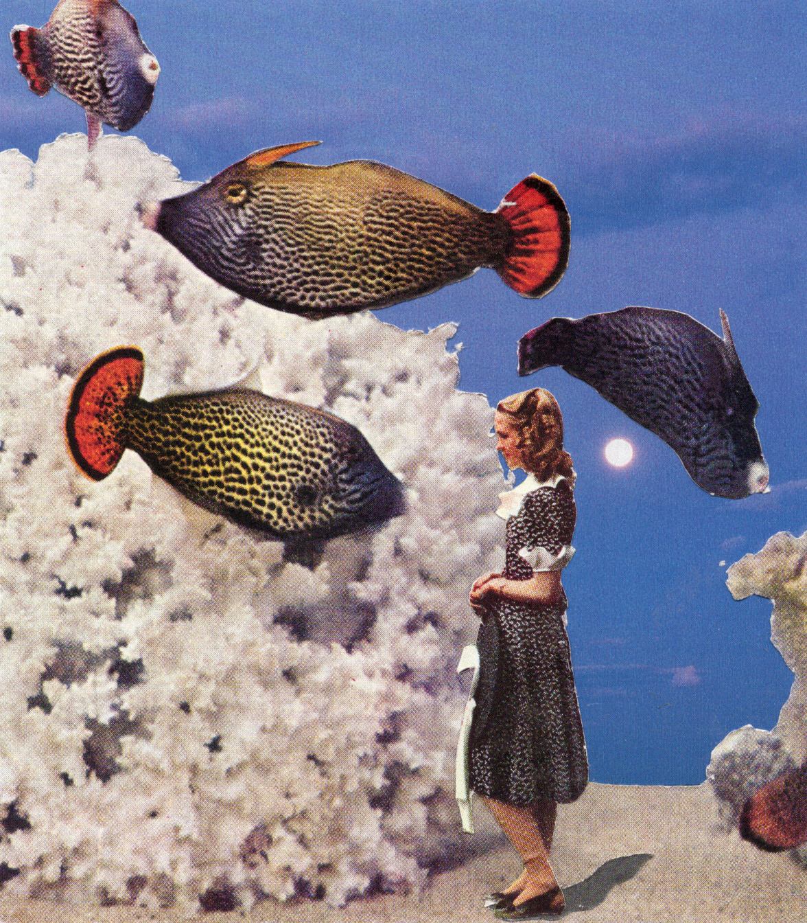 OOAK Original Collage Art Handmade Surreal Vintage Fish Girl Mixed Media 4 x 4.5
