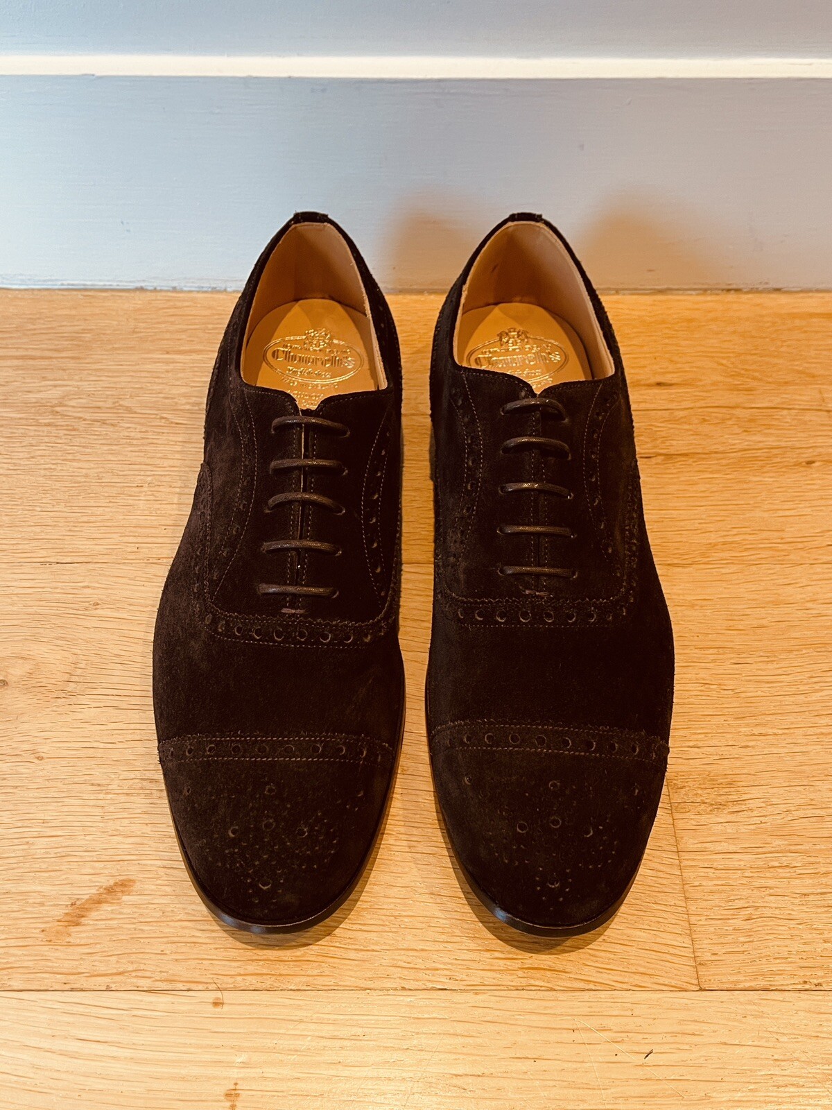 Church’s Duxford Derby Brogues Shoes Dark Brown Suede New UK 8.5 EU 42.5 F £975