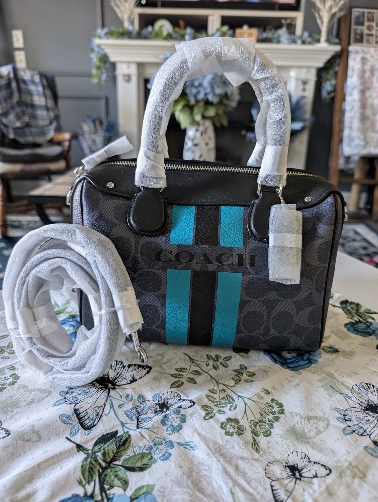 NWT COACH MINI BENNETT SATCHEL SIGNATURE VARSITY STRIPE