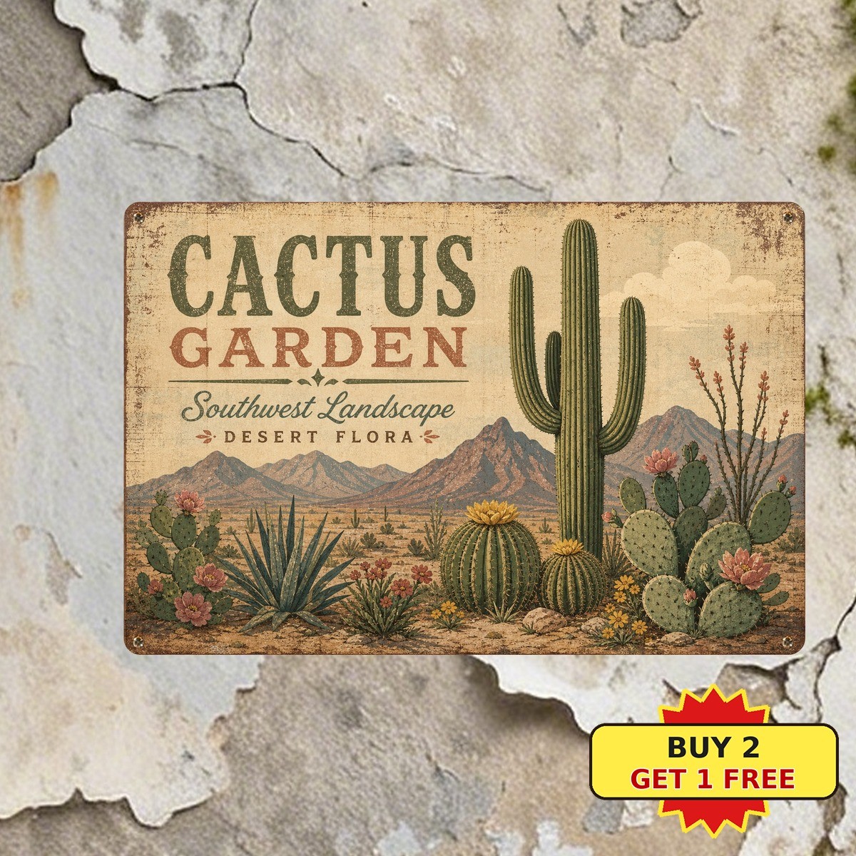 Southwest Desert Saguaro Cactus Wild Wilderness Landscape Metal Tin Sign 8x12