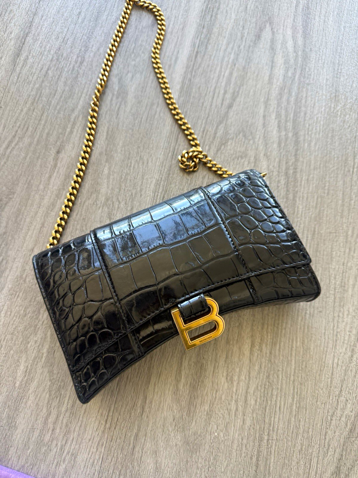 Balenciaga Black Animal Print Shoulder Bag Gold Chain Strap BB Logo Dust Bag Balenciaga Black Animal Print Shoulder Bag Gold Chain Strap BB Logo Dust Bag
