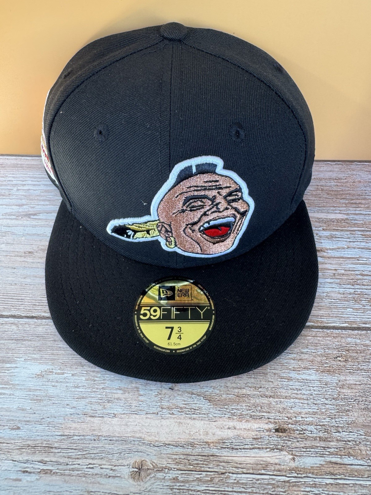 Atlanta Braves New Era Chief Knock-A-Homa Logo Hat Fitted Size 7 3/4 Black Atlanta Braves New Era Chief Knock-A-Homa Logo Hat Fitted Size 7 3/4 Black