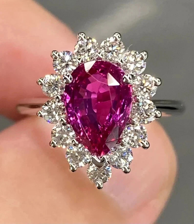 5.50 Ct Pear Cut Natural Pink Sapphire Diamond Wedding Ring 14K White Gold 5.50 Ct Pear Cut Natural Pink Sapphire Diamond Wedding Ring 14K White Gold