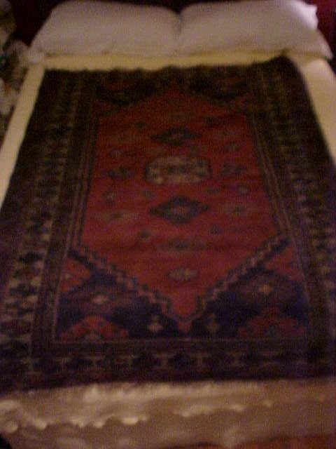 Vintage ORIENTAL HAND KNOTTED RUG, RED AND BLUE PATTERN, 61