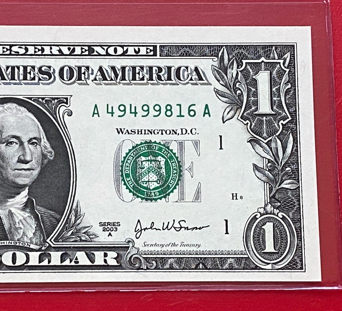 2003A $1 Dollar Bill FRN, ( BOSTON A ) UNCIRCULATED BANKNOTE. 2003A $1 Dollar Bill FRN, ( BOSTON A ) UNCIRCULATED BANKNOTE.