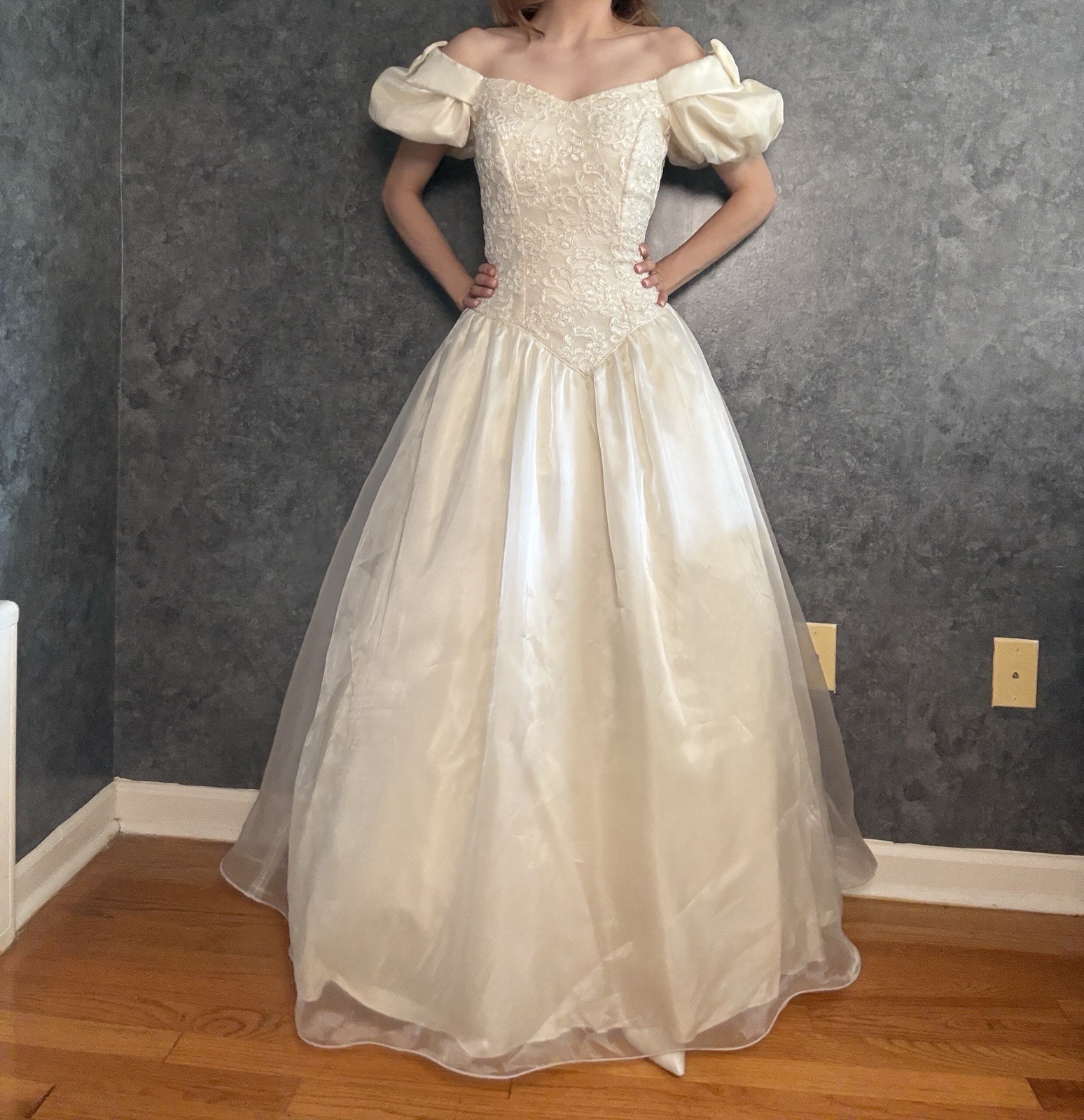 True Vintage Princess-Style Wedding Gown — Basque Waist, Satin - Size 2
