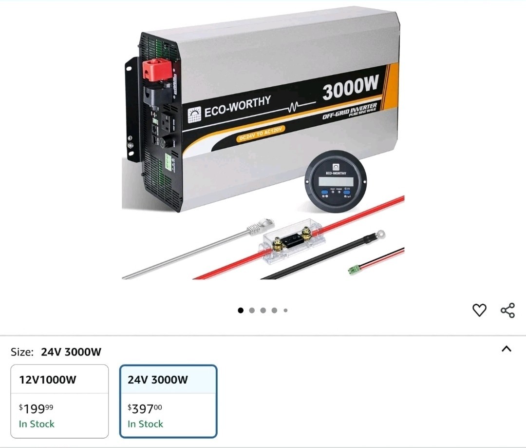 ECO-WORTHY 3000W Pure Sine Wave Solar Power Inverter 24V DC to 120V AC Conver... ECO-WORTHY 3000W Pure Sine Wave Solar Power Inverter 24V DC to 120V AC Conver...