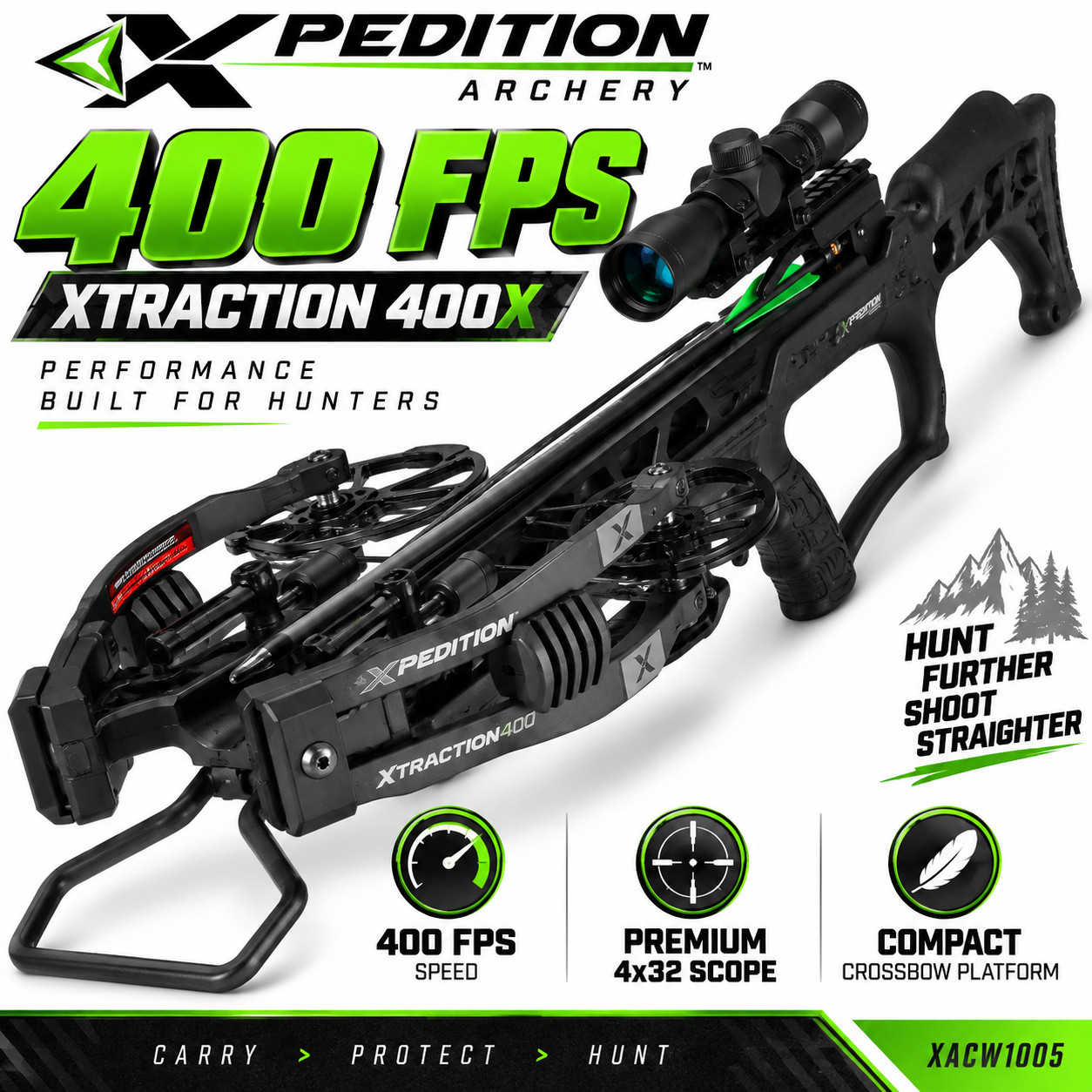 Xpedition Archery Xtraction 400X Crossbow 400 FPS 4x32 Scope XACW1005