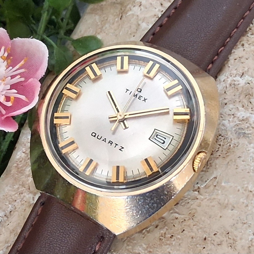 Serviced 1972 Timex Time Machine Q Quartz Electric Men's Vintage Watch Champagne