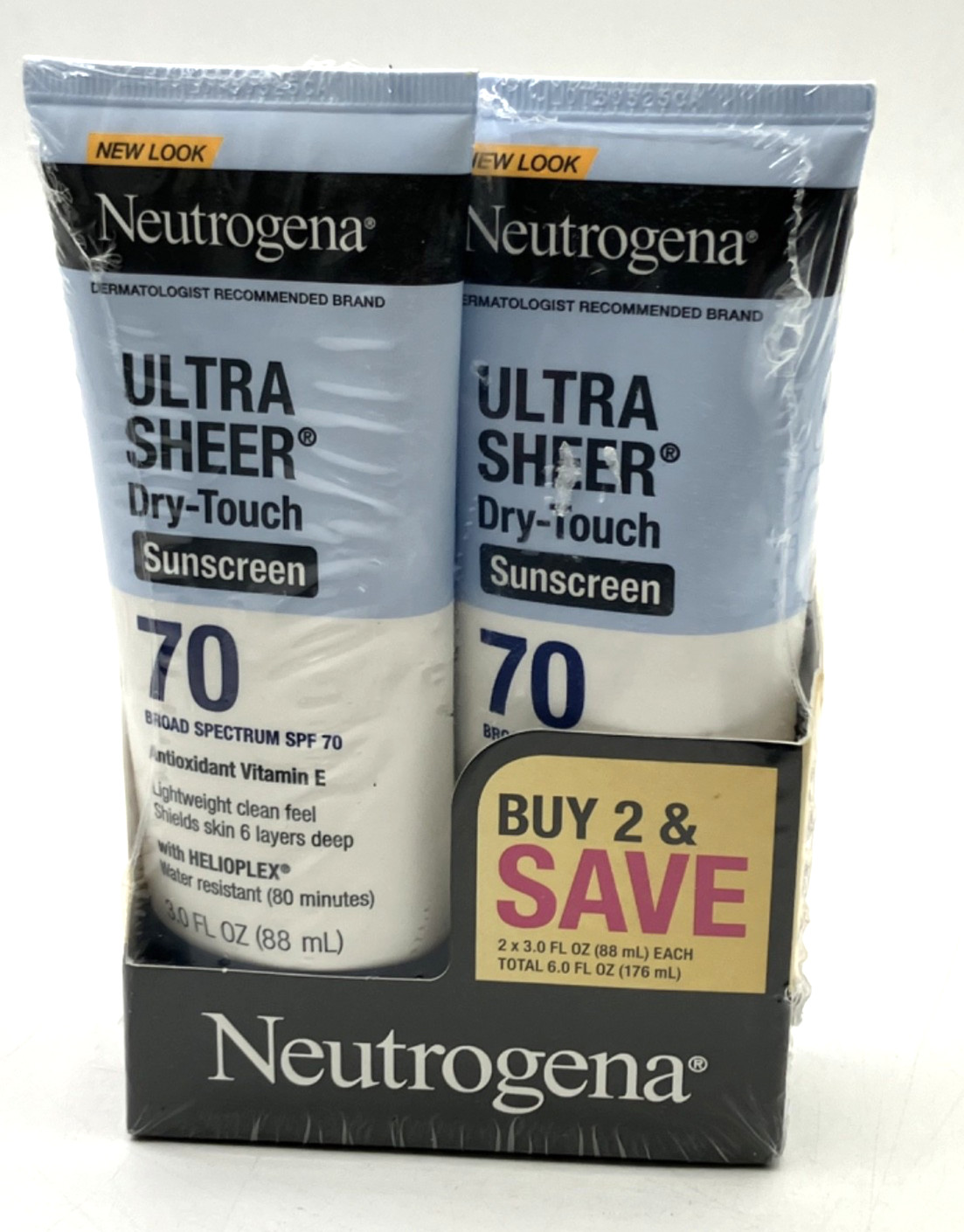 2 Pack Neutrogena Ultra Sheer Dry-Touch SPF 70 Sunscreen Lotion 3oz Exp 09/2027