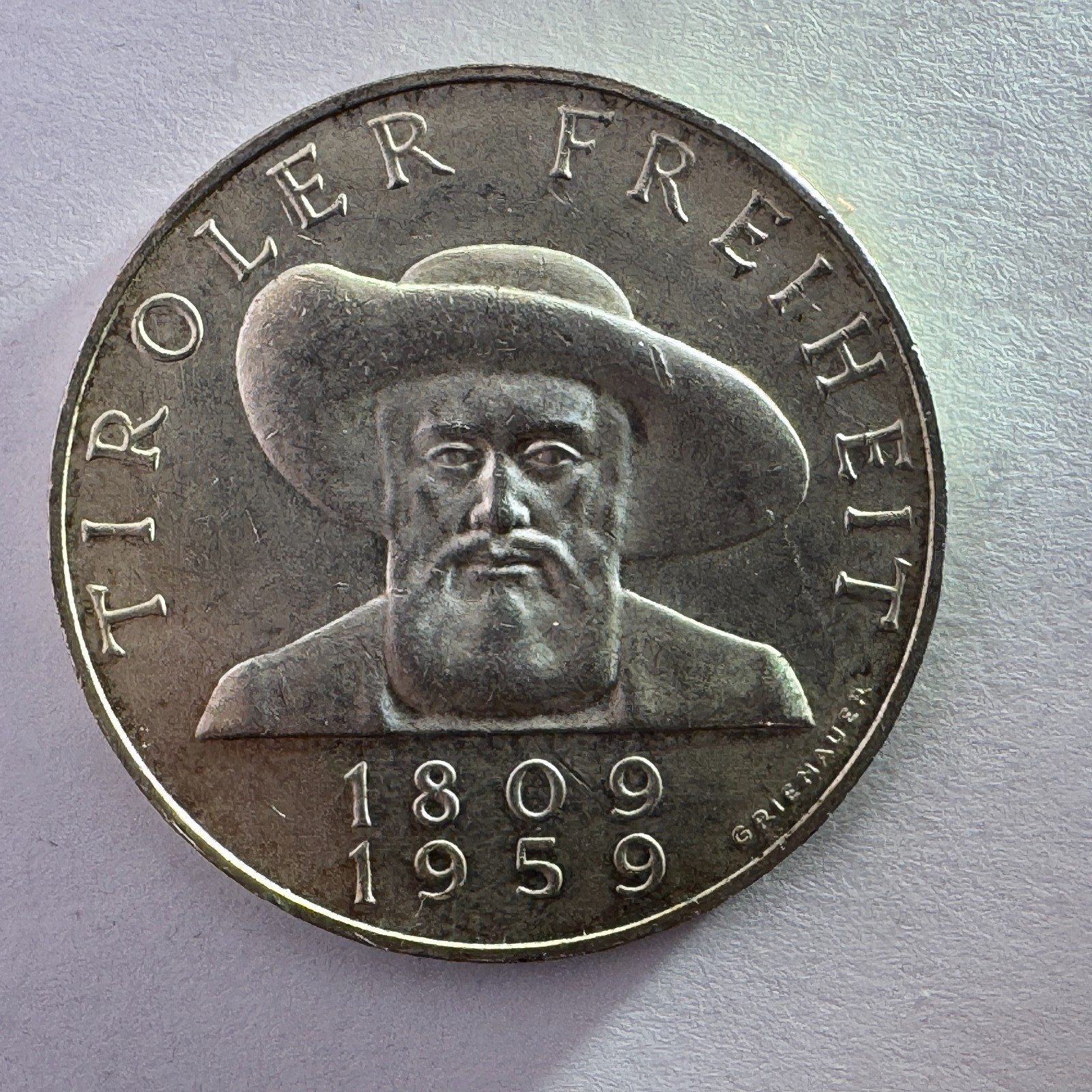 1959 Austria 50 Schilling Andreas Hofer Silver Coin • 0.900 Ag • Austrian Mint