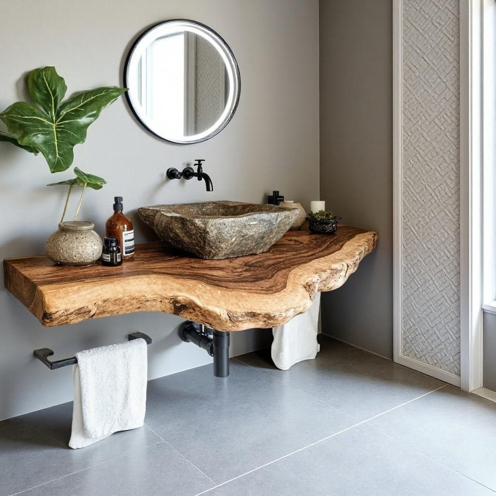 Floating Edge Bathroom Vanity Shelf Handmade Wooden Wall Shelf Waterproof Rustic