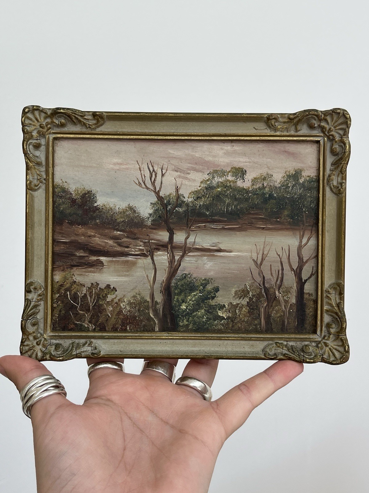 Antique Miniature Oil Painting Of Australian Landscape