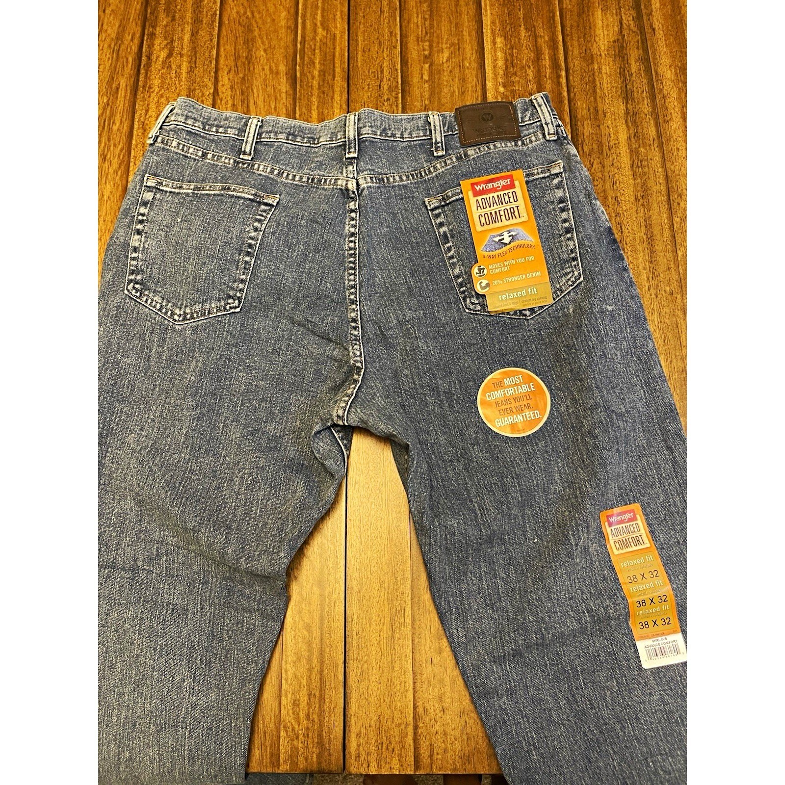 Wrangler Mens Relaxed Fit Straight Blue Stretch Denim Jeans 38x32 A173 Wrangler Mens Relaxed Fit Straight Blue Stretch Denim Jeans 38x32 A173