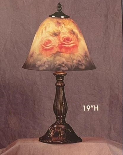 Beautiful Hand Painted Glass Desktop Lamp - Antique Look - Spring Rose Design Beautiful Hand Painted Glass Desktop Lamp - Antique Look - Spring Rose Design