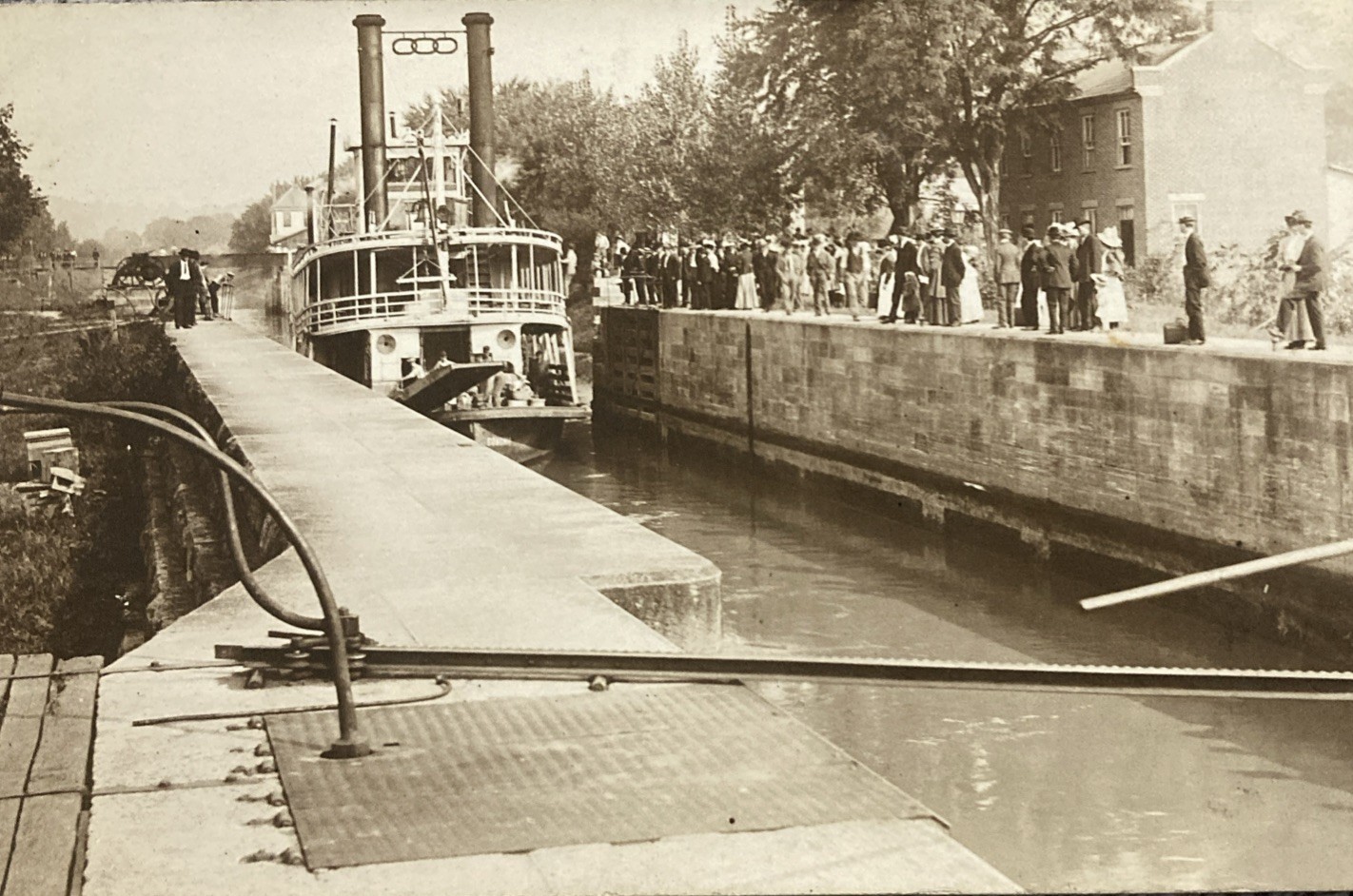 Lowell Ohio Canal Steamboat Picking Up People 1909 Postcard Lowell Ohio Canal Steamboat Picking Up People 1909 Postcard
