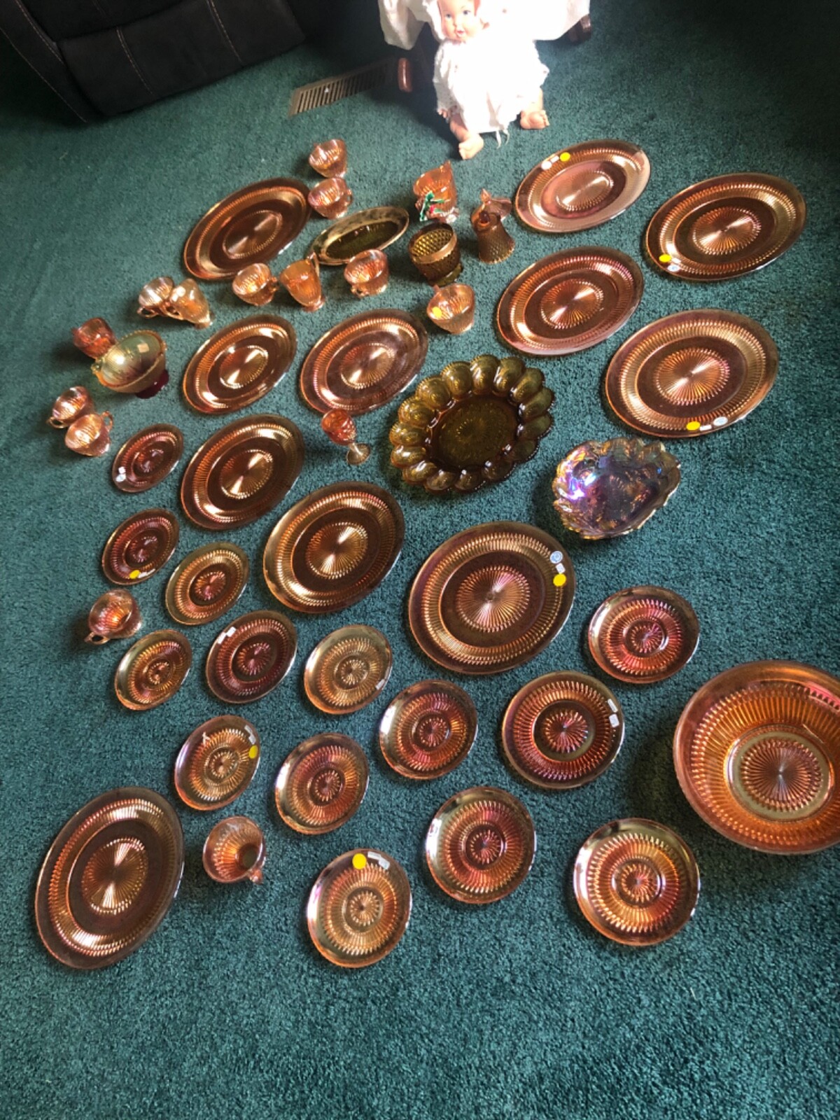 Jeanette Glass Co vintage 1947-1949 Anniversary Amber Iridescent Set of 46 piece