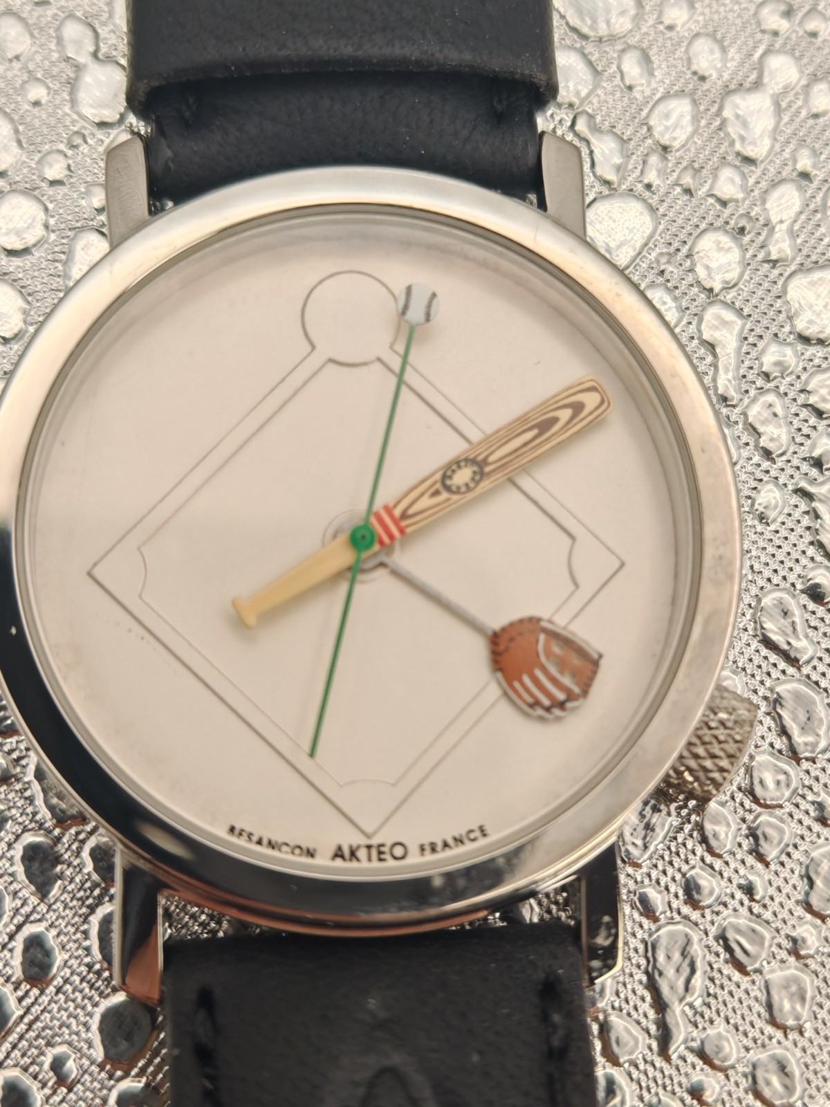 AKTEO Baseball J-C Mareschal Design Quartz Watch Made in France Black Leather AKTEO Baseball J-C Mareschal Design Quartz Watch Made in France Black Leather