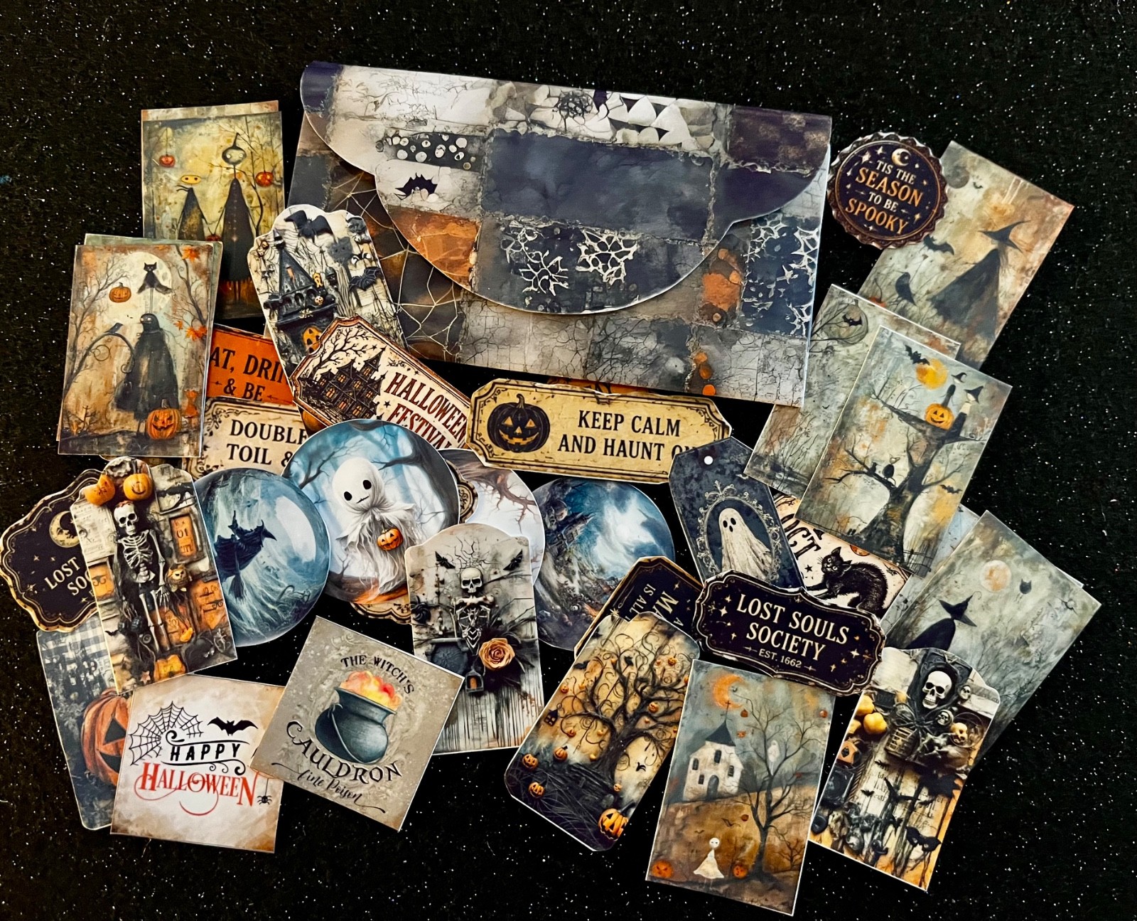 SPOOKY HALLOWEEN  STICKER SET OF 40  WITH ENVELOPE HANDMADE