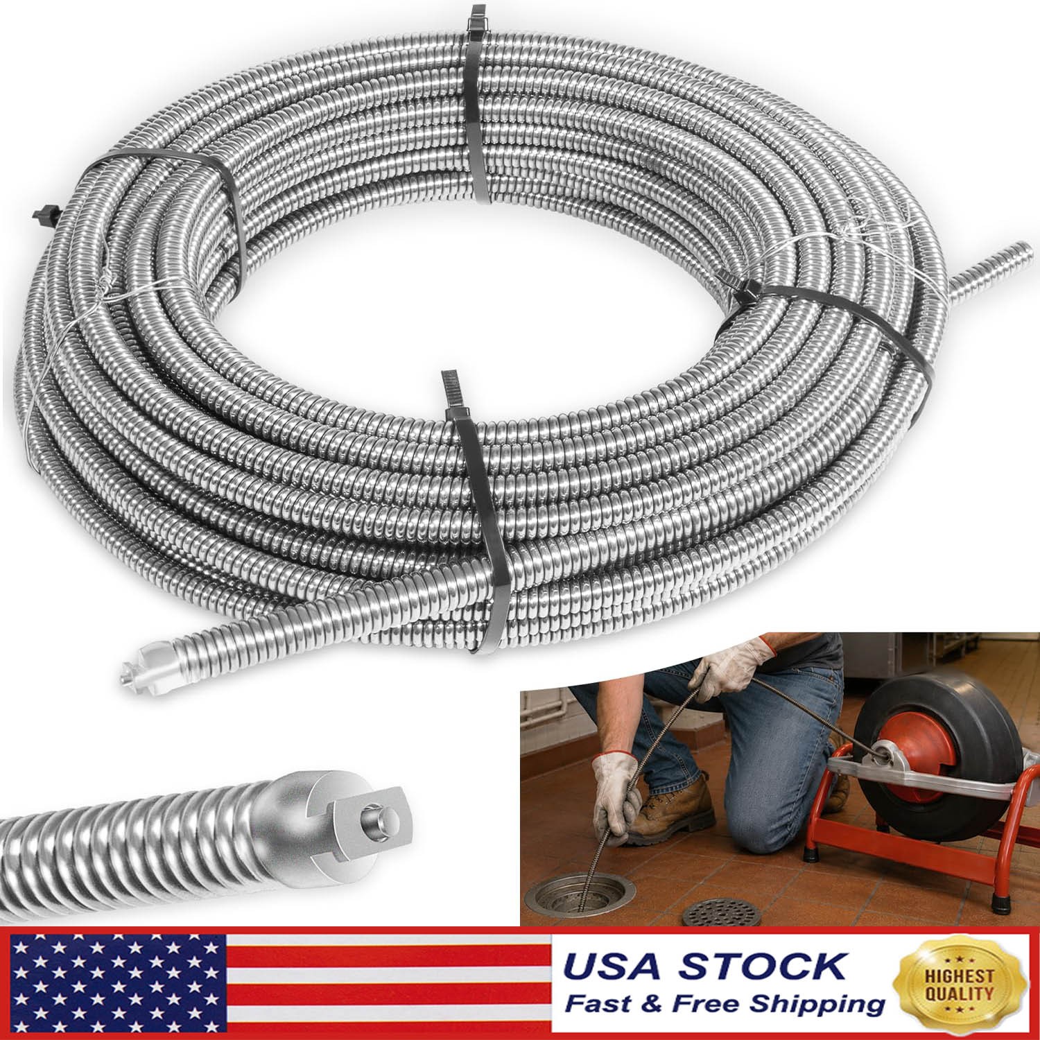37847 C-32 Steel Inner Core Cable for RIDGID K-3800 K-375, 3/8 in x 75 ft