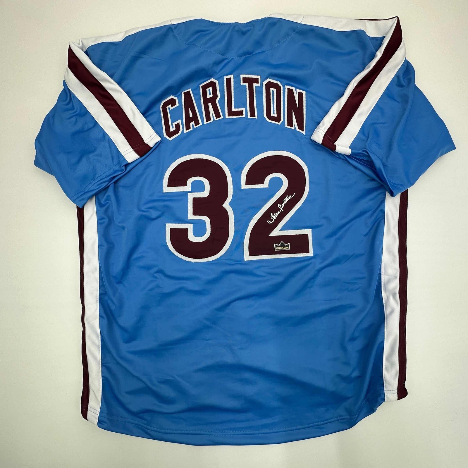 Facsimile Autographed Steve Carlton Philadelphia Blue Retro Jersey XL Facsimile Autographed Steve Carlton Philadelphia Blue Retro Jersey XL