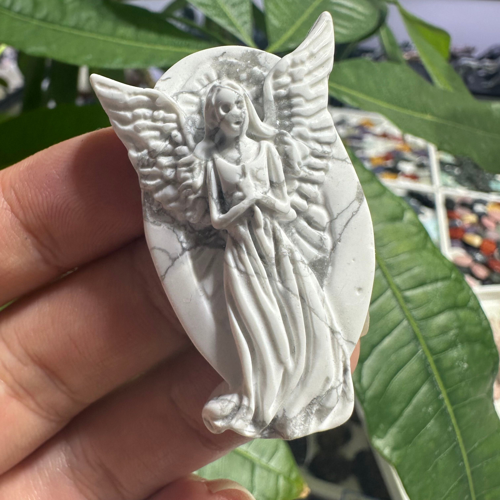Natural Howlite Hnad Carved Angel Goddess Quartz Skull Crystal Reiki Healing 1PC