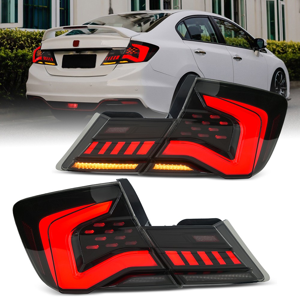 Smoked LED Tail Light For Honda Civic 2013-2015 Rear Brake Lamp Sequential Pair Smoked LED Tail Light For Honda Civic 2013-2015 Rear Brake Lamp Sequential Pair