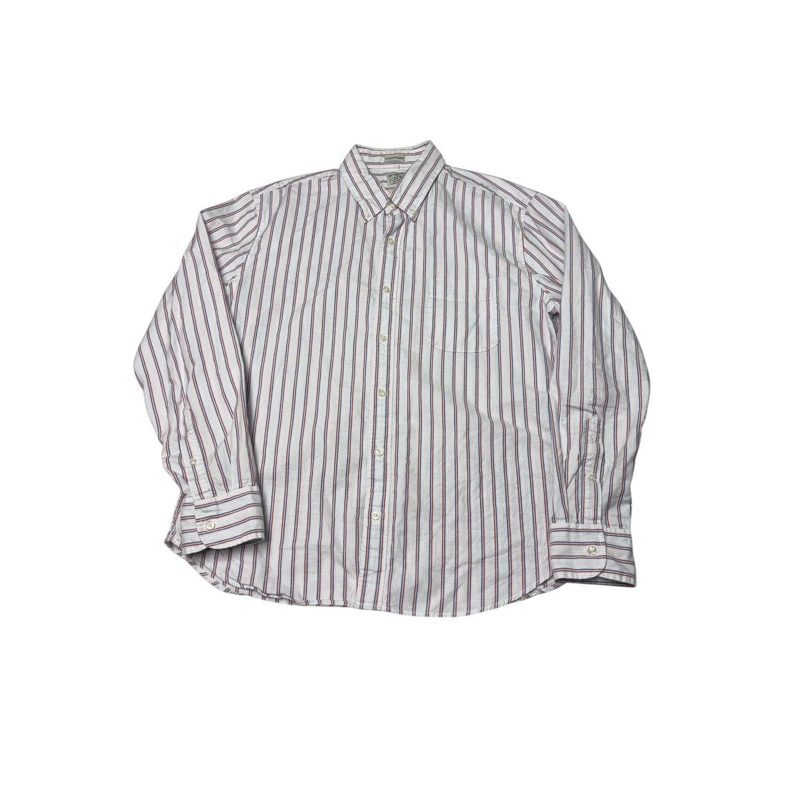 J.Crew Slim Untucked Broken-in Oxford Shirt Mens Large Red Blue Stripe BG424