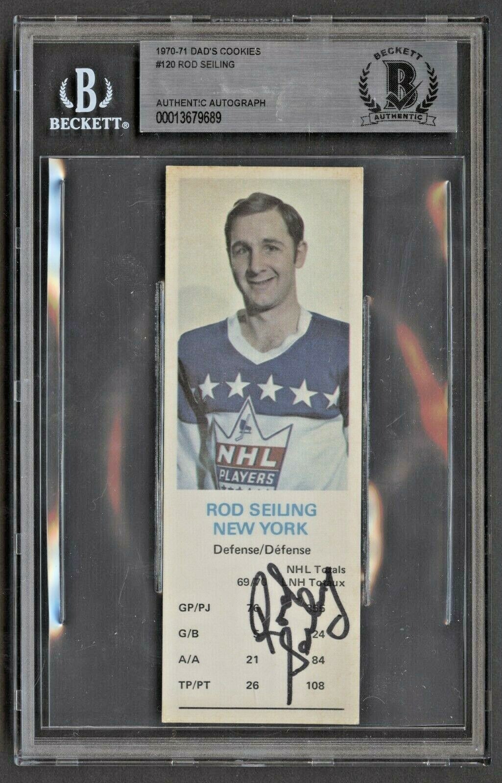 Rod Seiling #120 signed autograph auto 1970-71 Dad\'s Cookies Hockey Card BAS Rod Seiling #120 signed autograph auto 1970-71 Dad\'s Cookies Hockey Card BAS