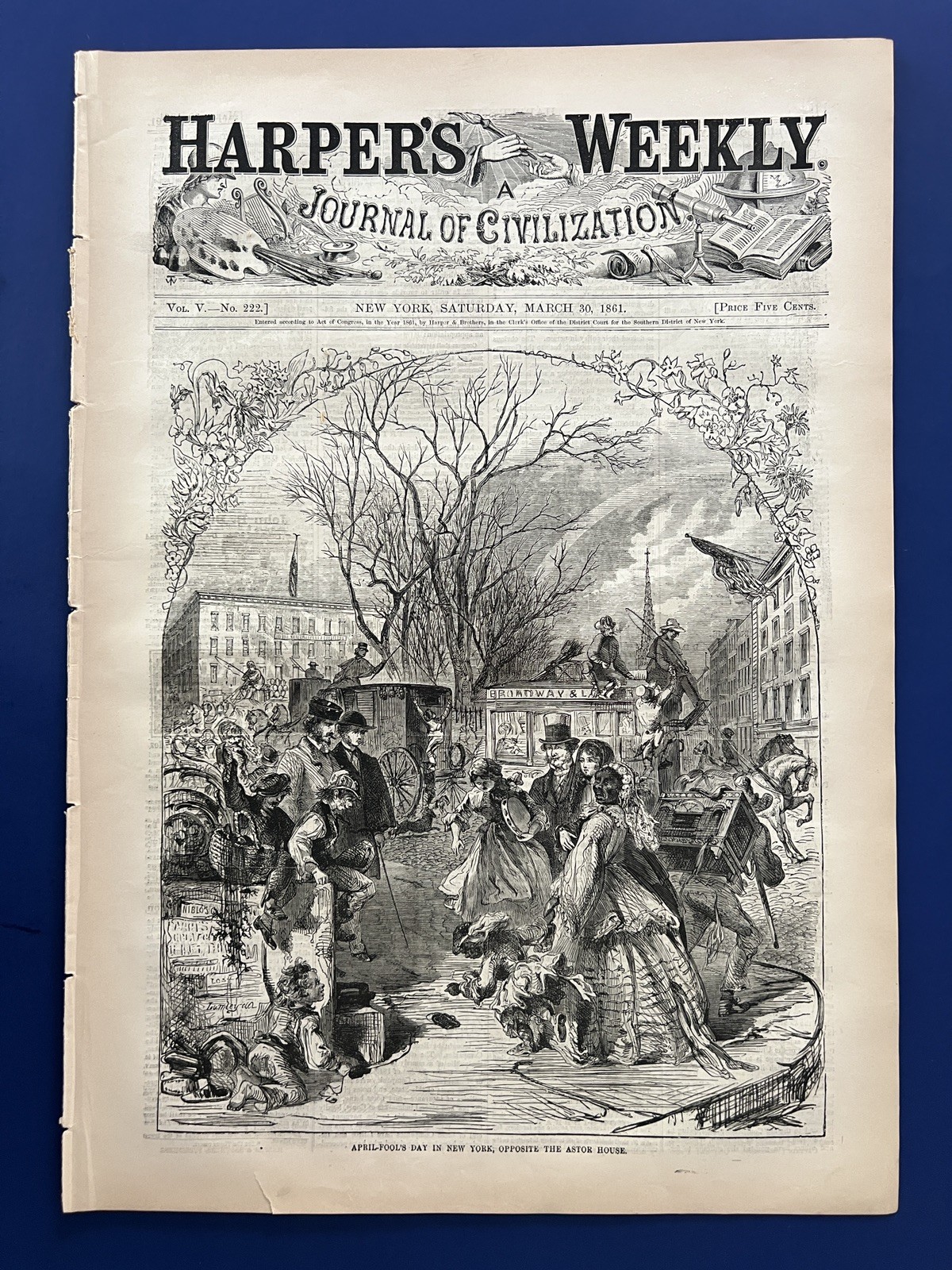 Harper's Weekly 3-30-1861 VASSAR COLLEGE Sam Houston APRIL FOOLS DAY New Orleans