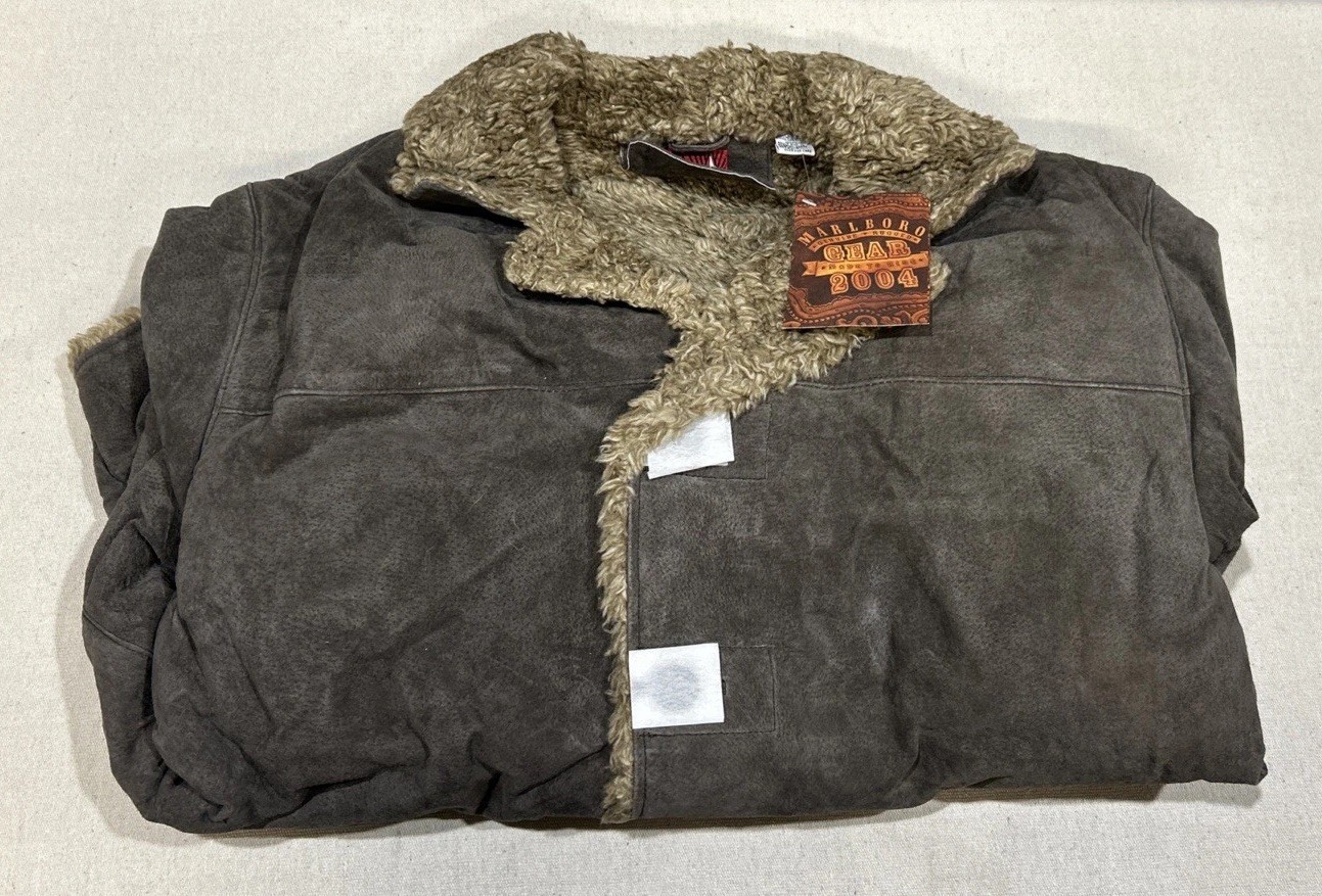 Vintage Marlboro Genuine Rugged Gear Suede Leather Sherpa Lined Coat XL-NWT