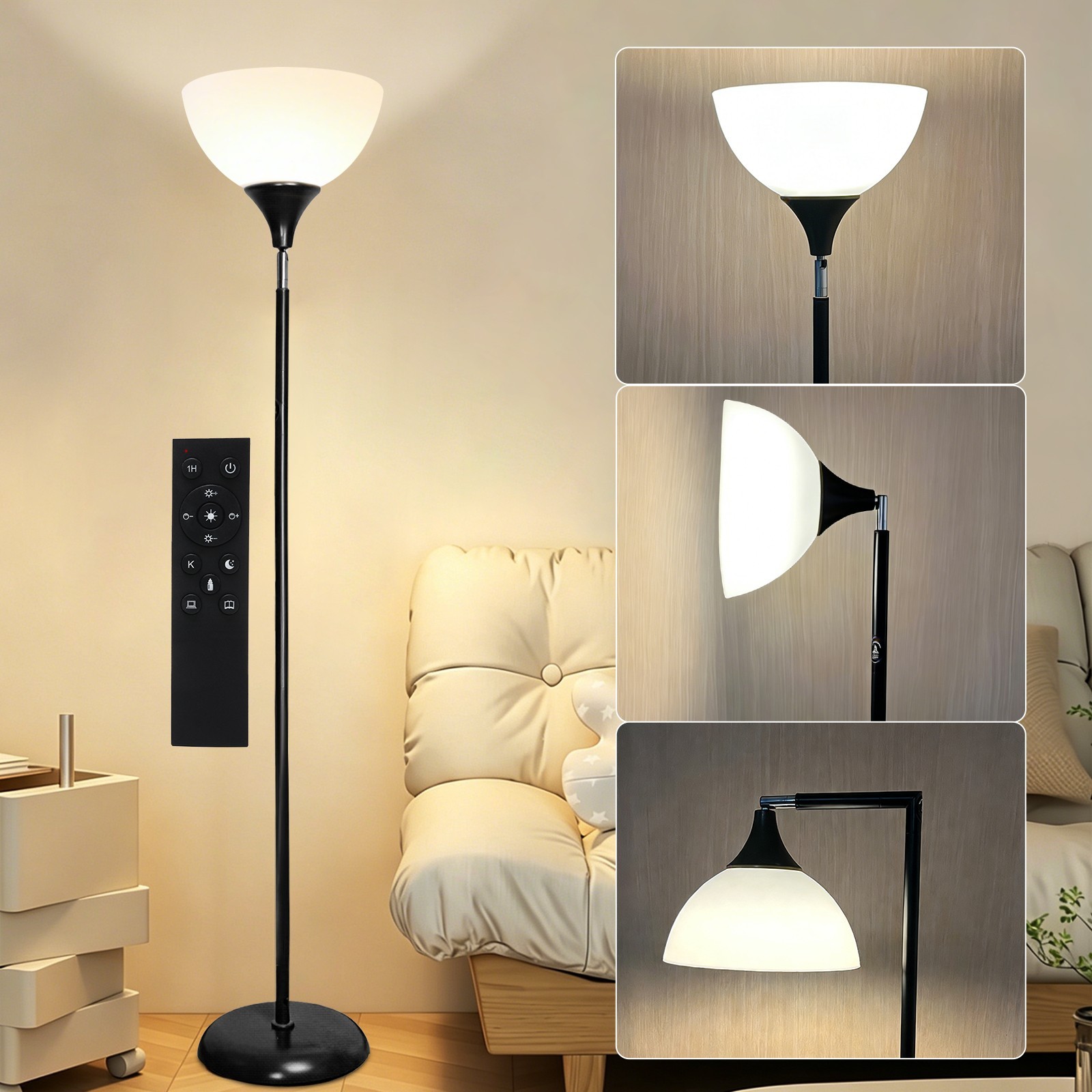 Anrotix 6.3 ft 90° Foldable Floor Lamp with Remote, Dimmable LED Torchiere Anrotix 6.3 ft 90° Foldable Floor Lamp with Remote, Dimmable LED Torchiere