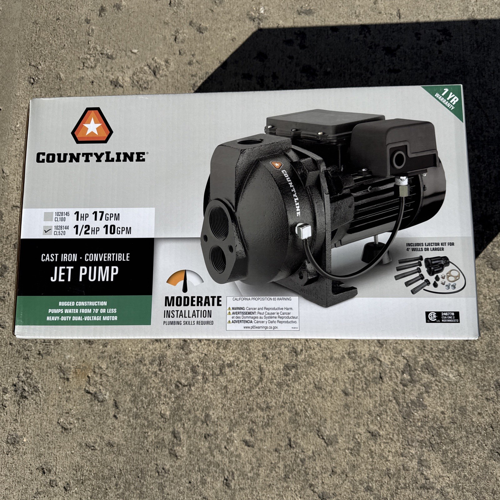 CountyLine Half Horsepower Cast-Iron Convertible Jet Pump - New