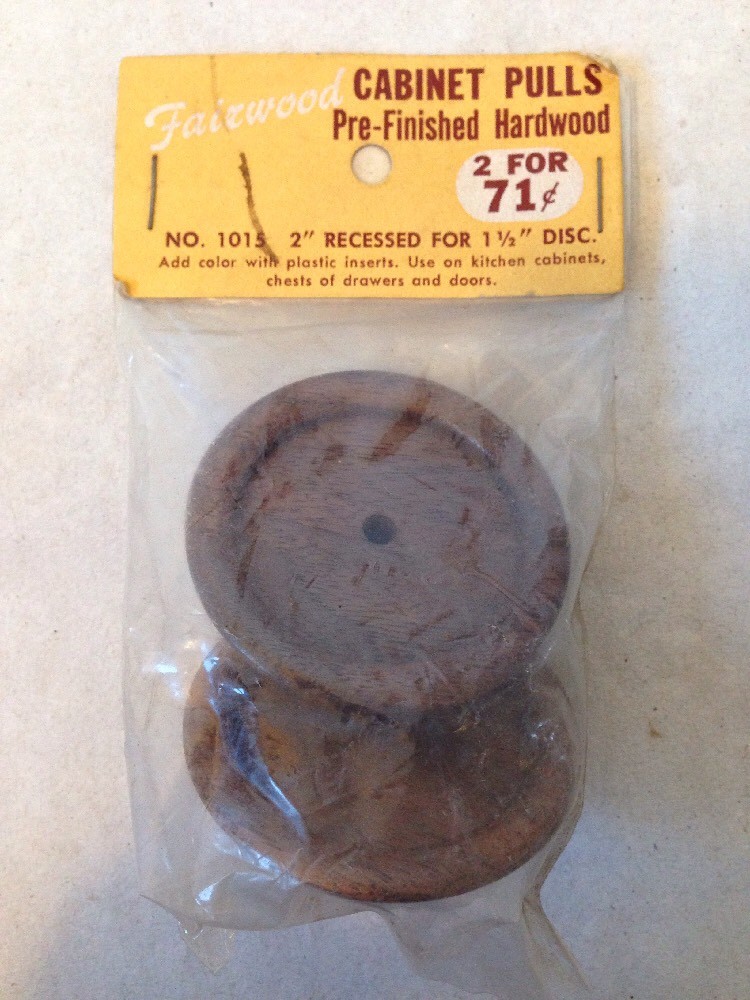 Vtg Pair Fairwood Prefinish Hardwood Walnut Round Knobs Drawer Cabinet Pulls 2